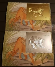 ABKHAZIA- PREHISTORIC ANIMALS- 2 BLOCKS FOIL GOLD&SILVER MNH