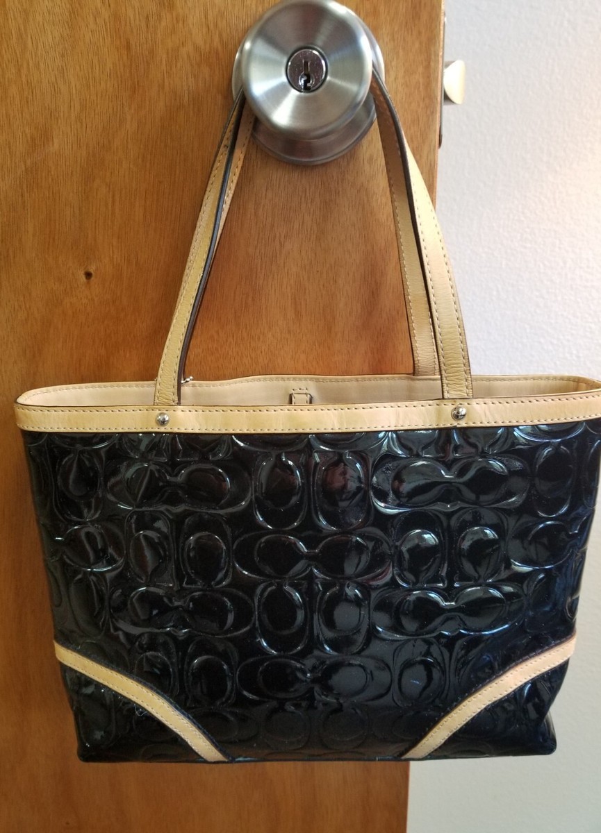 Authentic COACH #48166 Peyton Embossed Black Patent Leather Small