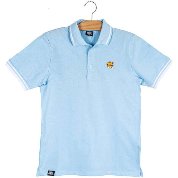 Рубашка-поло цвета Мокко - светло-голубая [Одежда с мишкой молочного цвета Мокко]