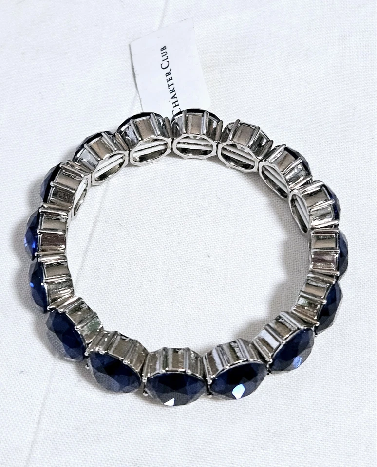 Pulseira elástica Charter Club tom prata pedra azul J10-3029 - Imagem 4 de 4