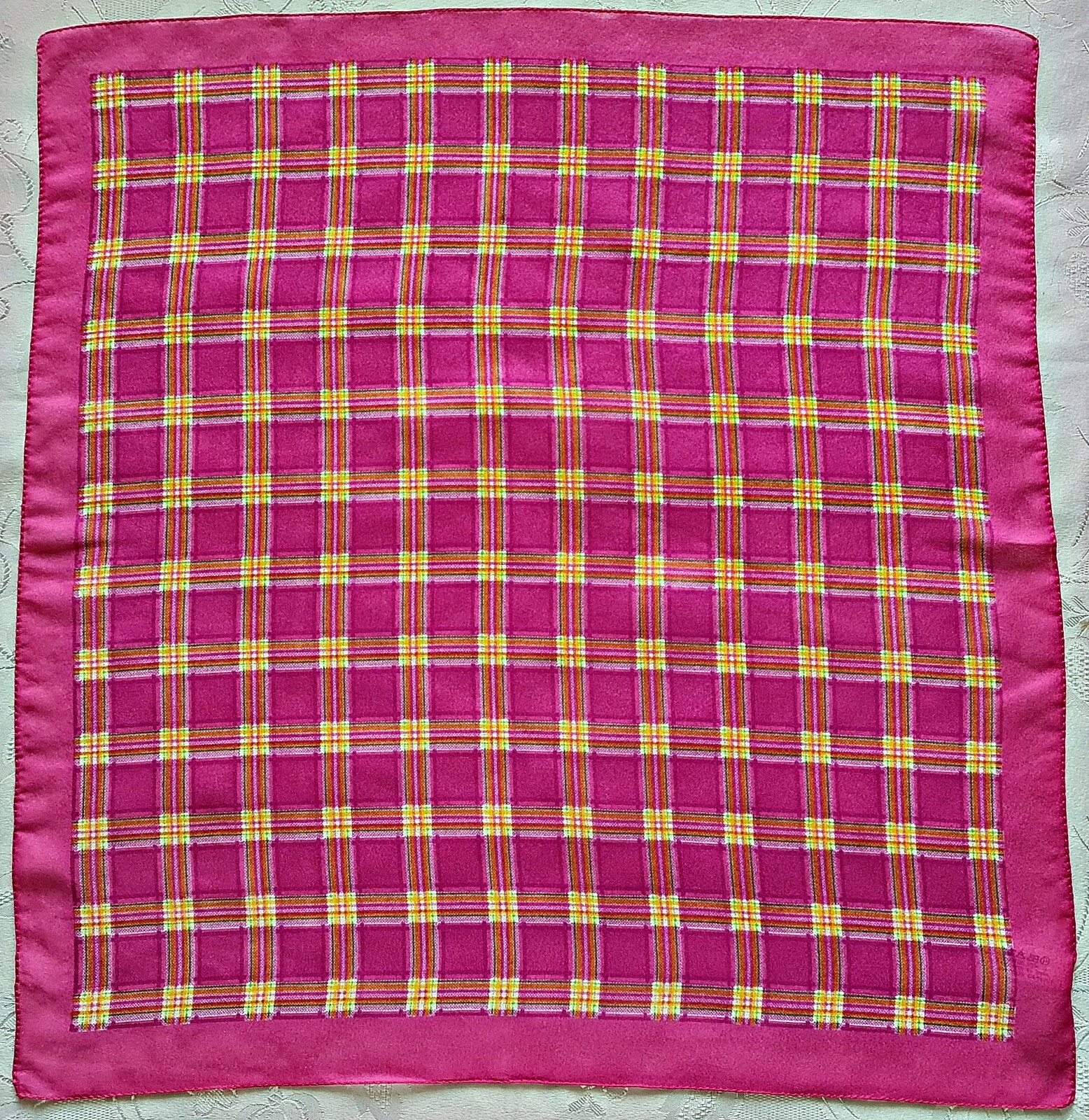Vintage Jago Italy Plaid Check Pink 20-Inch Square Scarf Small-image