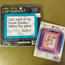 Lot of 2 Small Cross Stitch Kits Football Patriotic Bear America New Sealed