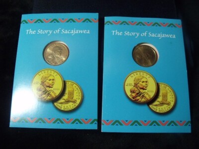 THE STORY OF SACAJAWEA BOOKLETS WITH THREE DOLLARS INCLUDED. 2000 & 2001 x 2