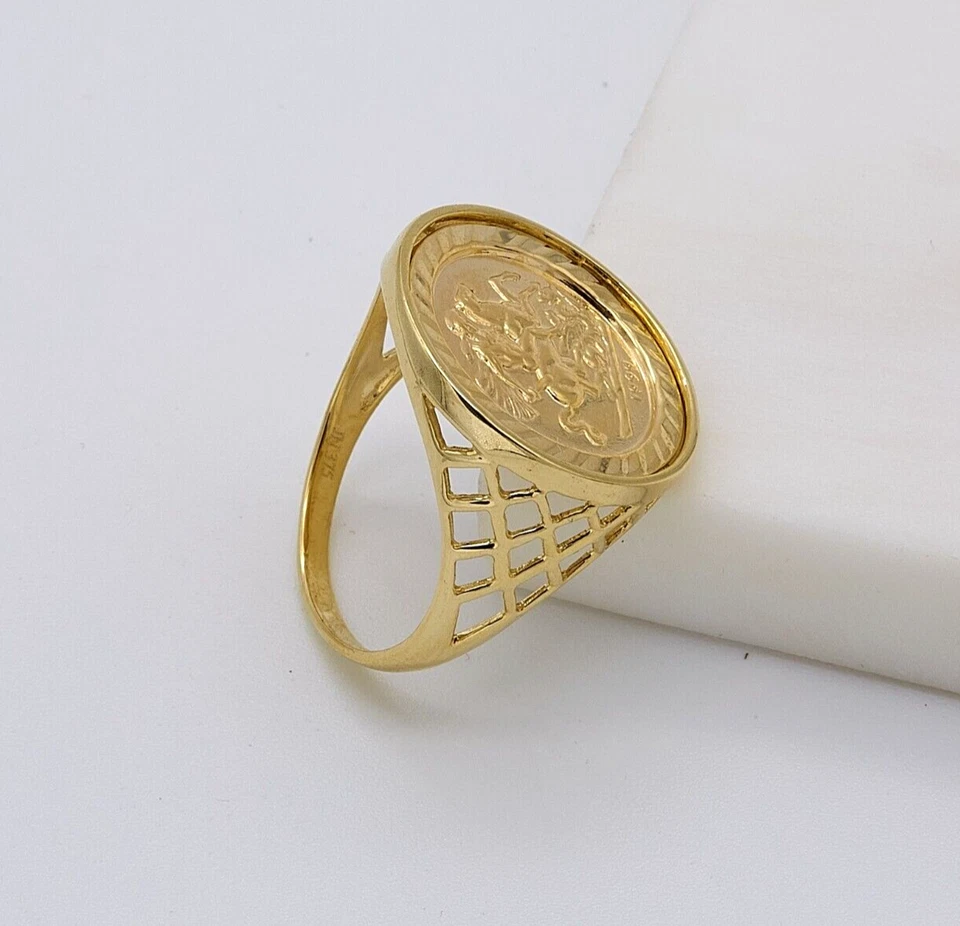 375 9ct Yellow Gold Men Saint George Sovereign Coin Ring 18mm Brand New Size W - Image 4 of 4