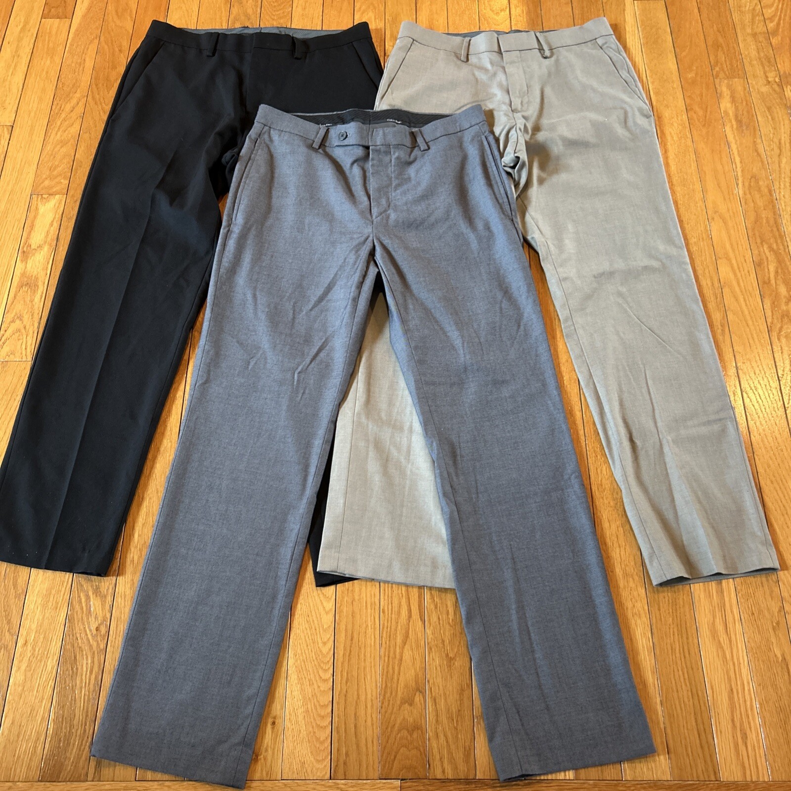3 Pairs Calvin Klein Kenneth Cole Men’s Dress Pants 31×30 in Black Gray