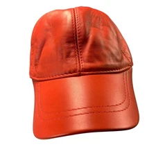 Baseball Cap Deri Soft Leather Orange Adjustable One Size Fits Most
