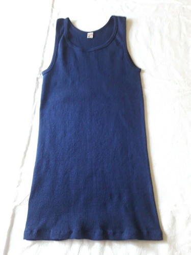T-shirt débardeur Marcel homme MYM coton bleu T.S vintage 50 60 Man undershirt - Imagen 4 de 7