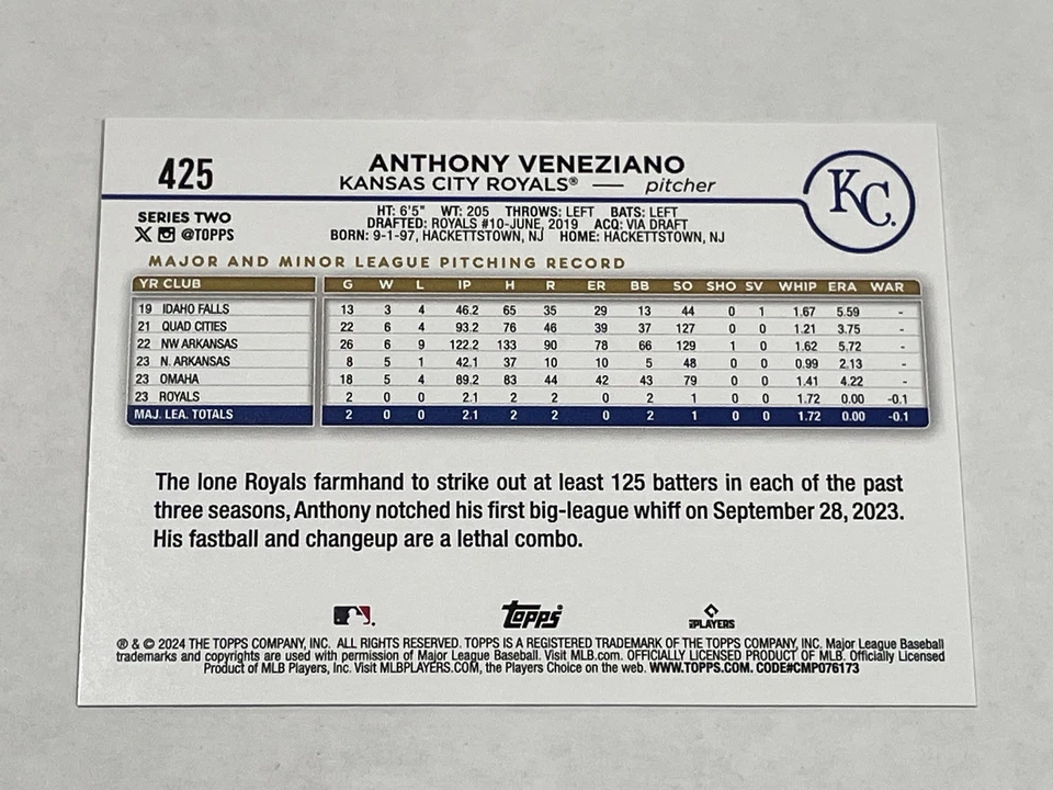 2024 Topps All-Star Game Foil Baseball - Anthony Veneziano RC - Royals - Image 2 of 2
