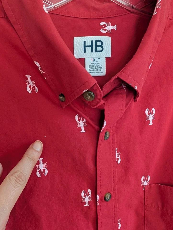 HB Lobster Print Button Up Short Sleeve Collared Shirt Men 1XLT Coastal Nautical - Image 4 of 4