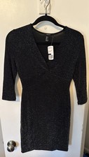 Womens Black V Neck 3/4 Sleeve Sequin Bodycon Dress Size S - Forever 21 