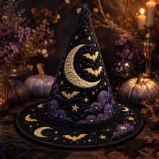 Spooky Halloween Witch Hat, Quilted Gothic Costume Accessory
