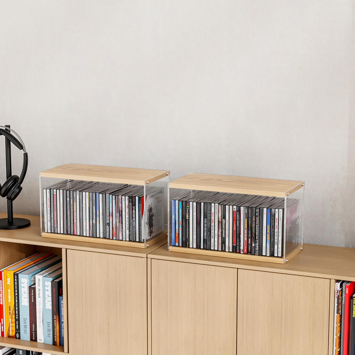 2Pack Stackable Wood Acrylic CD Holder Desk Rack Organizer Holds