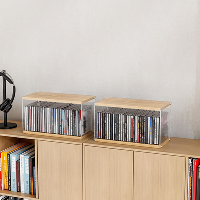 2Pack Stackable Wood Acrylic CD Holder Desk Rack Organizer Holds