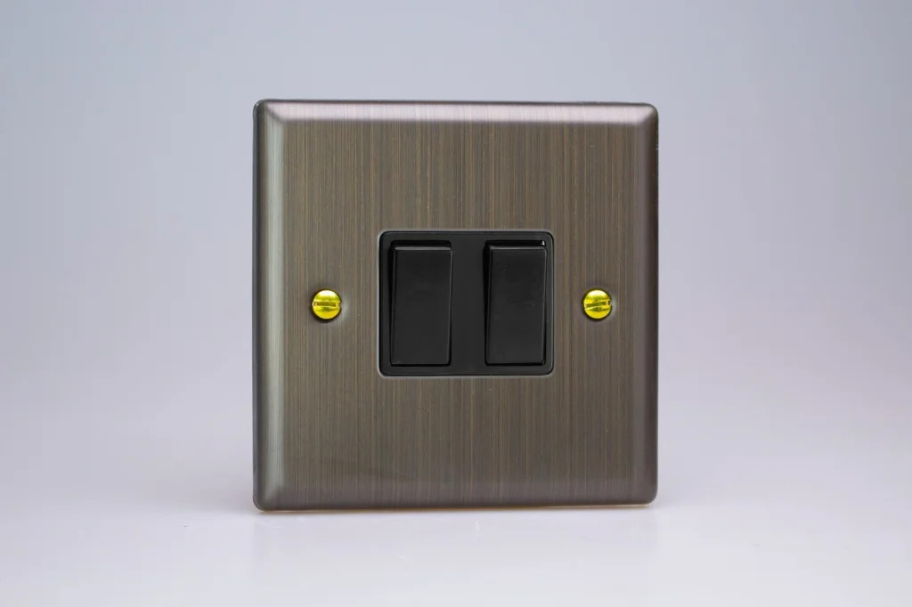 Switch Brass Intermediate & 2-Way 10A 2-Gang Urban Antique + Black Insert