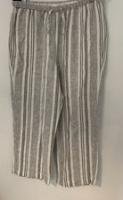Chico's Striped Linen Blend Gray Wide Leg Chino Sz 3 Casual Pants Womens XL
