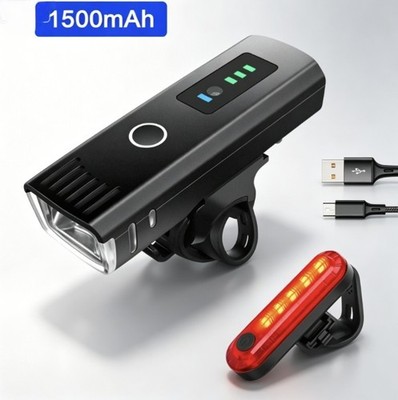 USB LED Fahrradleuchten vorne hinten wasserdicht lange Akkulaufzeit Akkuanzeige