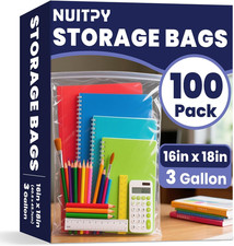 100 Pack Large 3 Gallon Storage Bags with Zipper Top, 16 X 18 Inch Zipper Bags