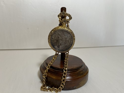 American Historic Society 1888 Morgan Dollar Pocket Watch W/ Stand - Works! - Picture 8 of 8