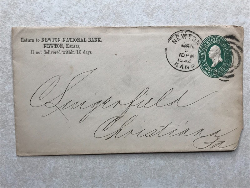 EN2270 Letterhead Postal Envelope Newton National Bank, Newton Kansas KS 1892