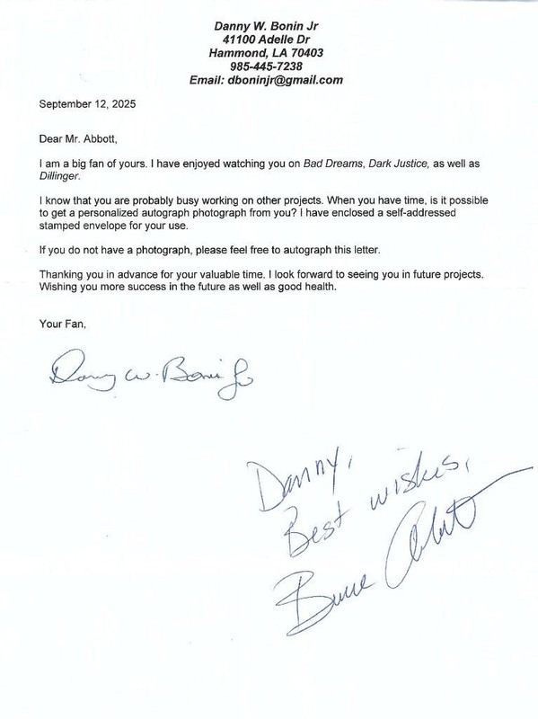 Autographed Letter - Bruce Abbott - Actor