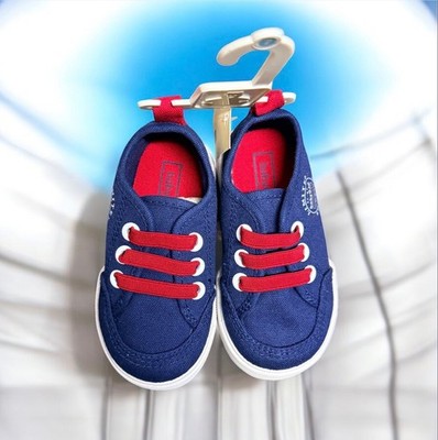 NWT Baby Gap Boys Blue Canvas Slip On Sneakers with Red Lace - Size 7