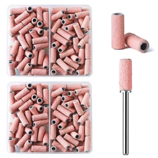 160PCS Mini Nail Drill Sanding Bands with 3.1mm Mandrel Bit 180 Grit Pink