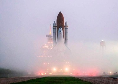 Space Shuttle Launch Pad Fog Night Scene Rocket Launch Wall Art
