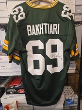 DAVID BAKHTIARI SIGNED GREEN BAY PACKERS GREEN CUSTOM JERSEY XL. JSA CERTIFIED.