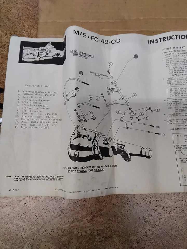Hurst Mystery Shifter NOS 1949-1959 Ford 3spd W/ Overdrive vintage ALL PARTS INC - Image 3 of 4