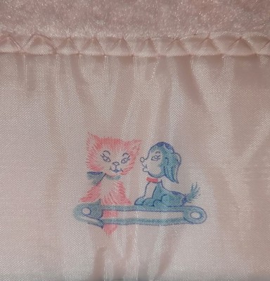 Vintage Beacon Baby Blanket Pink w/ Puppy & Kitten 50x36