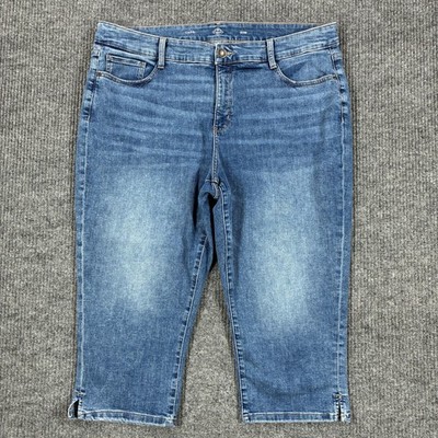St Johns Bay Capri Jeans Womens Plus Size 20W Blue Stretch Denim High Rise