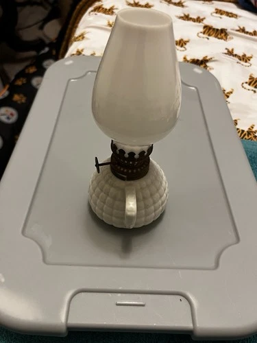 Holt Howard 1950's All White Hobnail Milk Glass Hurricane Oil Lamp