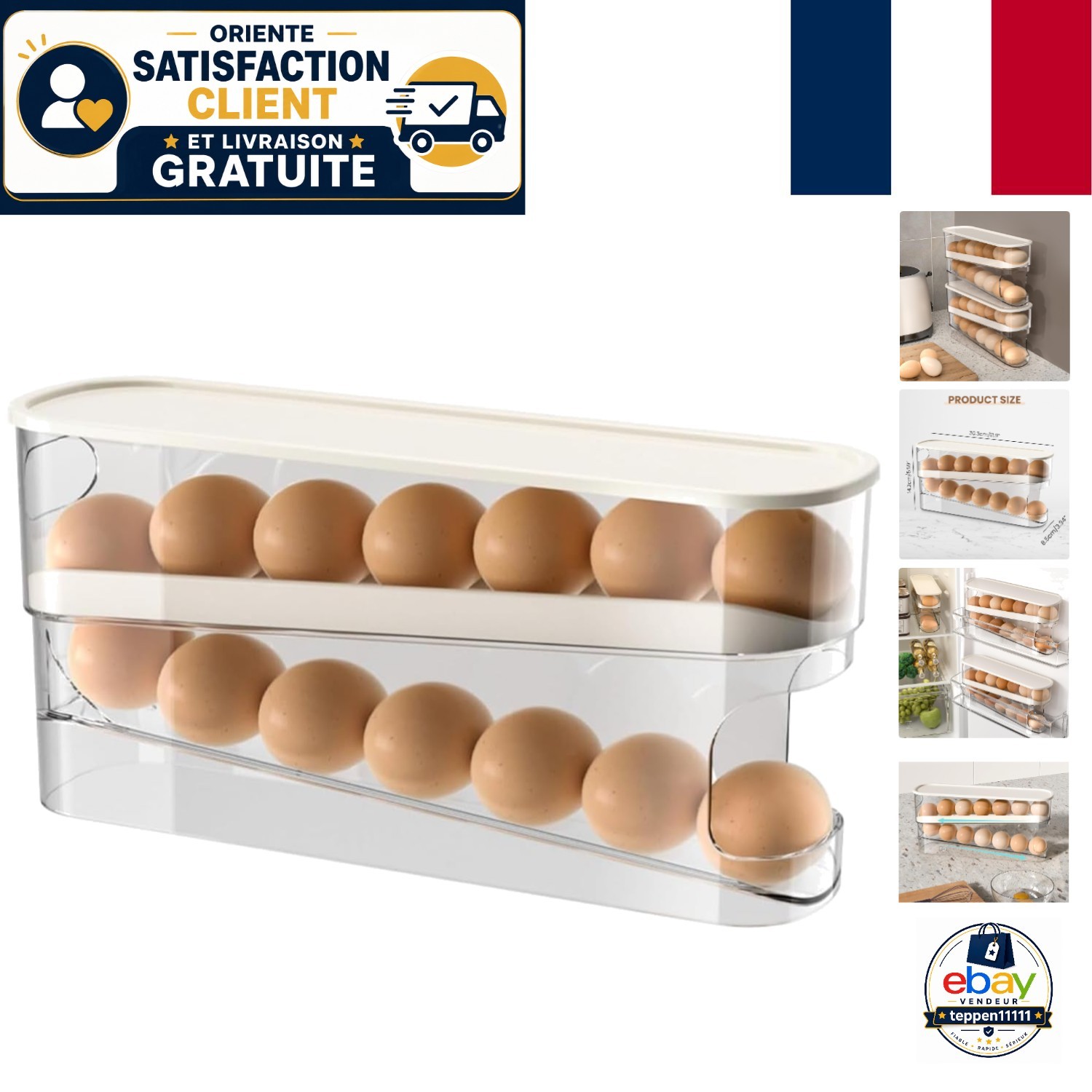 Rangement œufs frigo distributeur automatique 12 œufs boîtier plastique