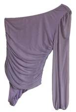 ANRABESS Lilac One Shoulder Ruched Mesh Bodysuit Size M NWT Asymmetric