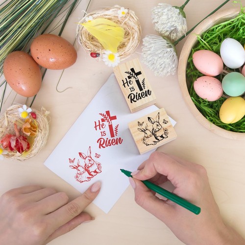 6 Pcs Easter Rubber Stamp Set Happy Easter Wooden Rubber Stamp Bunny Rabbit S... - Picture 4 of 6