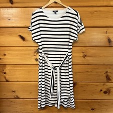 Chaps Women's Crewneck Knit Short Sleeve Round Neck Dress, Black & White, Size L