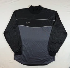 Vintage Nike Team Mens Medium Soccer Goalie Jersey Black Striped Made in UK Gray