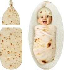 Baby Burrito Swaddle Blanket, Newborn Swaddle Tortilla Blanket Set, Funny Gift f