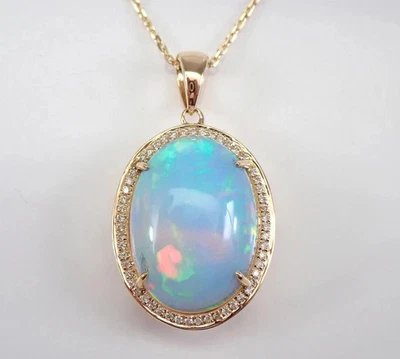 5,00ct Ovalschliff Feueropal Heiligenschein Anhänger 14K Gelbgold vergoldet Gratis Kette - Bild 1 von 4