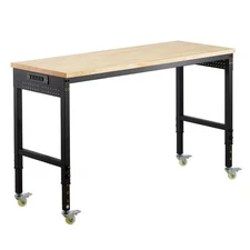 60" Workbench on Wheels Adjustable Height Table with Power Outlet & Pegboard