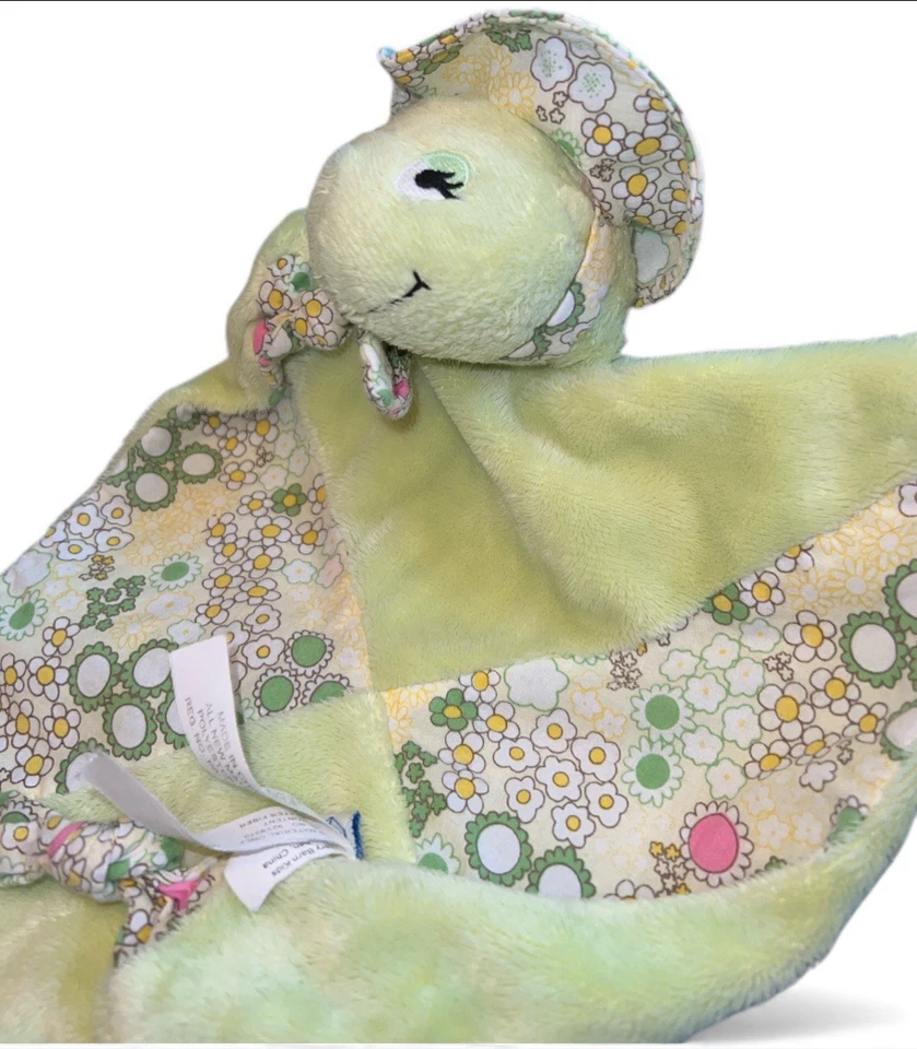 Raro Pottery Barn Niños Tortuga Verde Floral Sombrero Lovey/Manta de Seguridad Anudada Foto 3 de 4