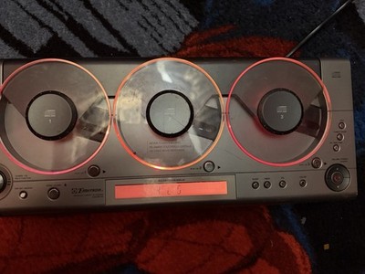 Emerson Triple-Play MS3106 3-CD Changer Stereo Component, RCA In/Out Silver READ
