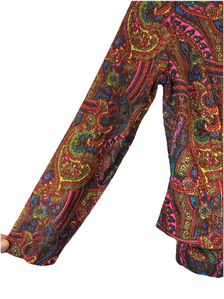 Blazer vintage de lino para mujer Henry Lee años 70 talla S estampado cachemir colorido hippy Foto 4 de 4