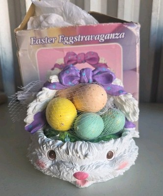 Gift Innovations 1995 Easter Bunny Resin Basket Decorative Bowl 6.5 in diameter