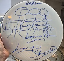 Lynyrd Skynyrd Signed 14&rdquo; Drumhead 2x HOFer Artimus Pyle & Bob Burns JSA Certed