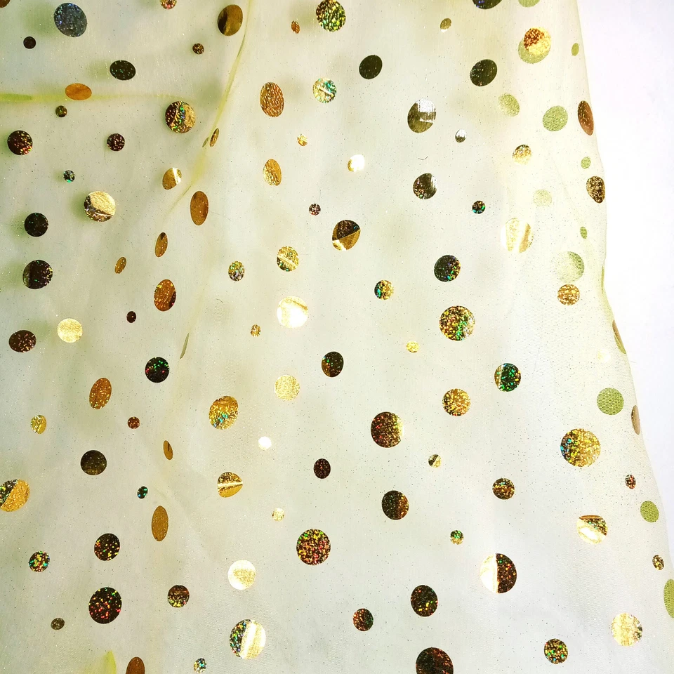 Yellow Gold Mesh Net Fabric Glitter Paillettes Crisp Non-Fray 59" Wide 7 Yards - Image 2 of 4