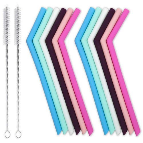 Premium Silicone Reusable Wide Bent Straws for Smoothies, Bubble Tea, 15 Colours - Picture 2 of 41