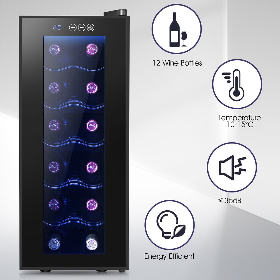 33L 12 Bottles Wine Fridge Bar Cooler Stainless Steel Beer Fridge Glass