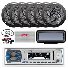 Pyle Bluetooth Marine Receiver, 6x 6'' 240W Speakers , Amp w/Kit, Antenna, Cover