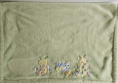 Kids Line Green Yellow Ladybug Bee 3 Bug Plush Fleece Baby Blanket Vtg Kidsline